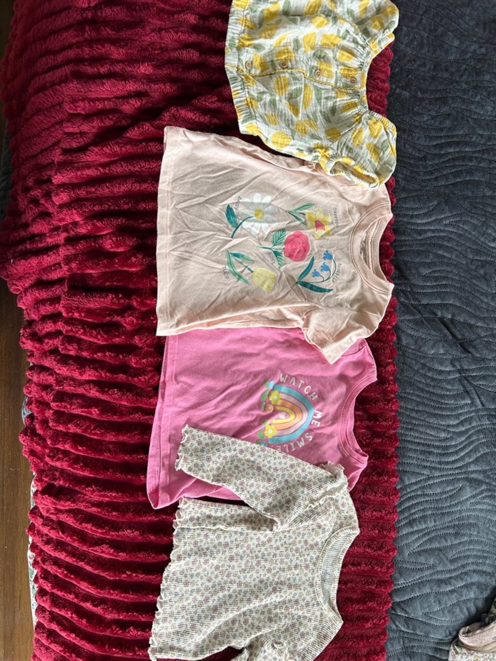 Girls' Pink Floral & Rainbow Tee Bundle